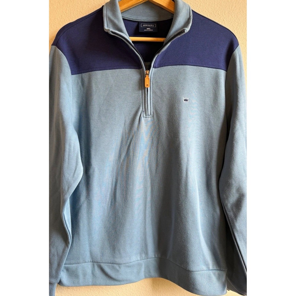 Crown & Ivy Men's 1/4 Zip Colorblock Sweatshirt Blue Navy Mock Neck Size S